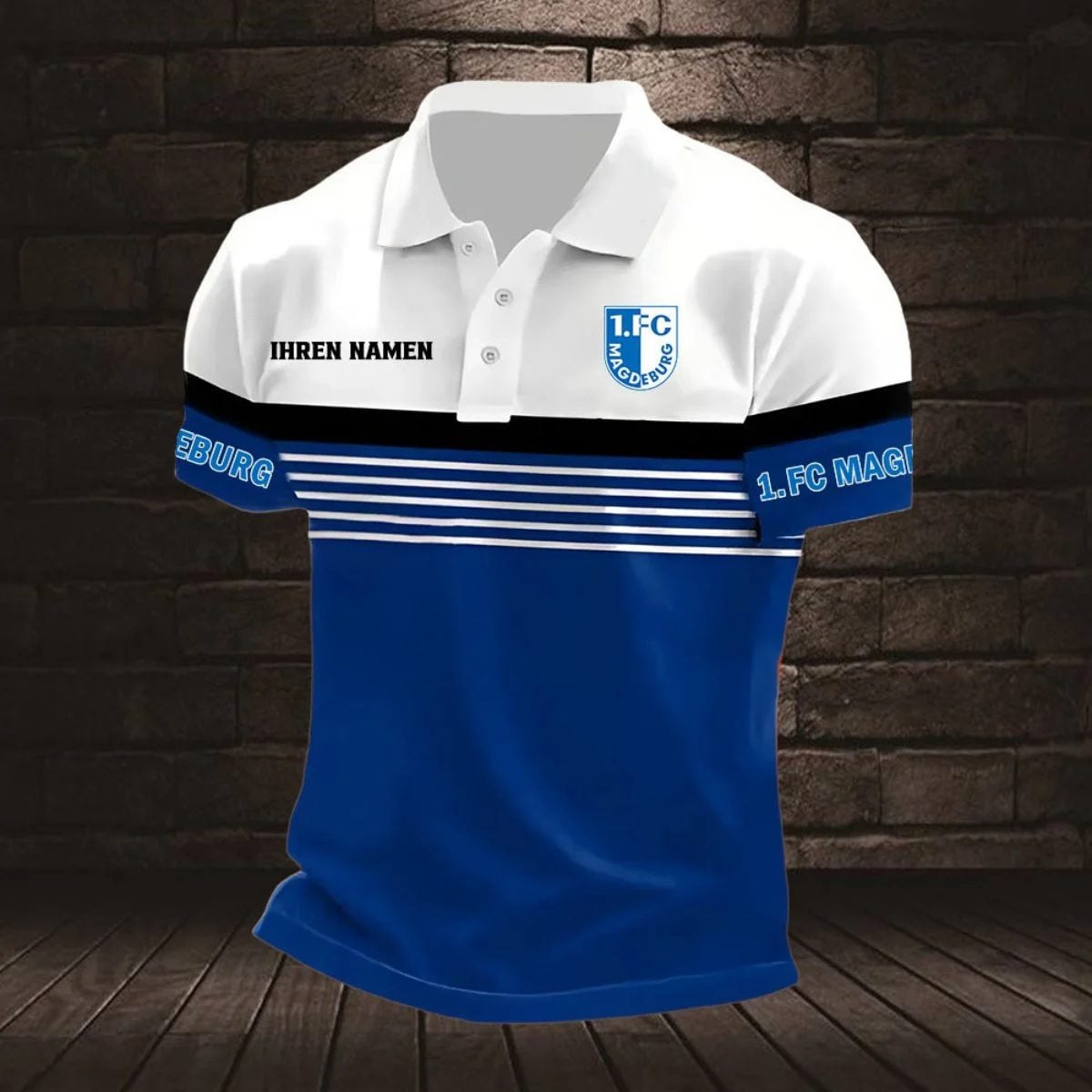 FC Magdeburg Poloshirt mit individuellem Namen Neuer Stil Gestreift