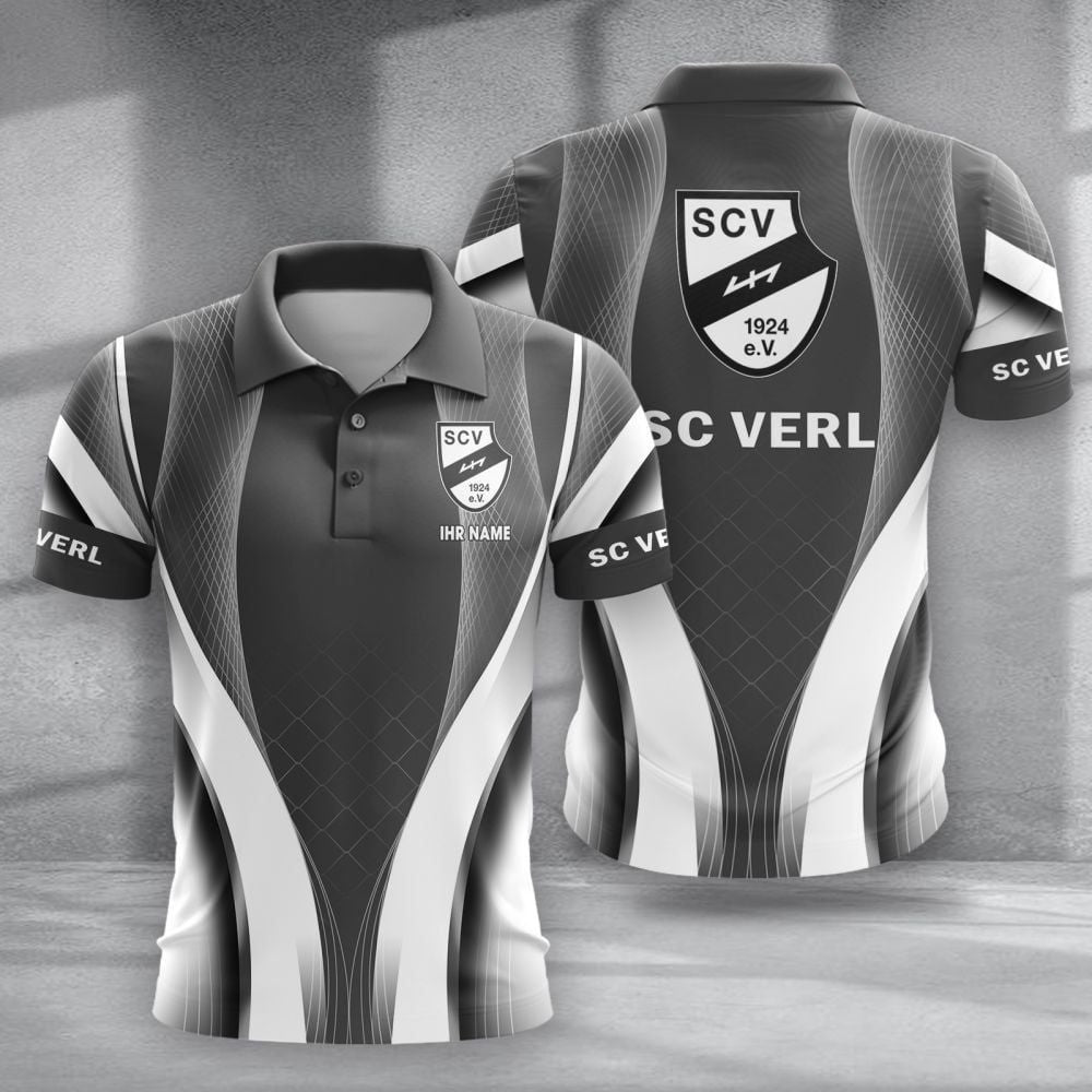 SC Verl Poloshirt mit individuellem Namen Neue Version Grau