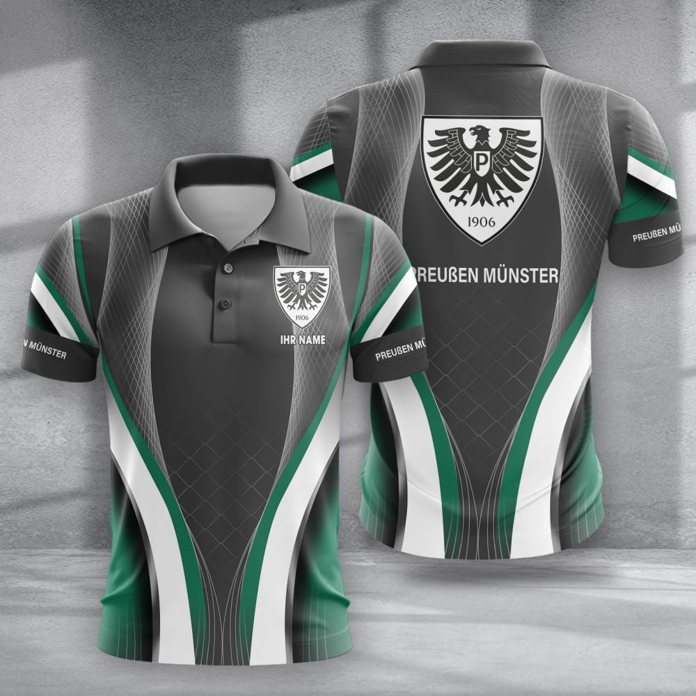 SC Preußen Münster Poloshirt Neue Version mit individuellem Namen Grau