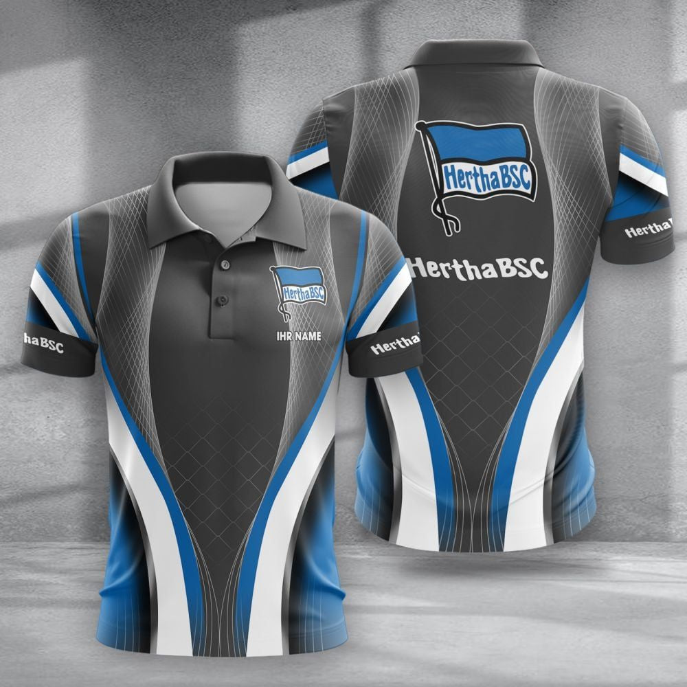 Hertha BSC Poloshirt mit individuellem Namen Neue Version Grau