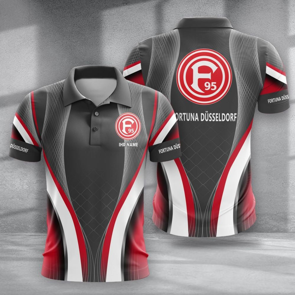 Fortuna Düsseldorf Poloshirt mit individuellem Namen Neue Version Grau