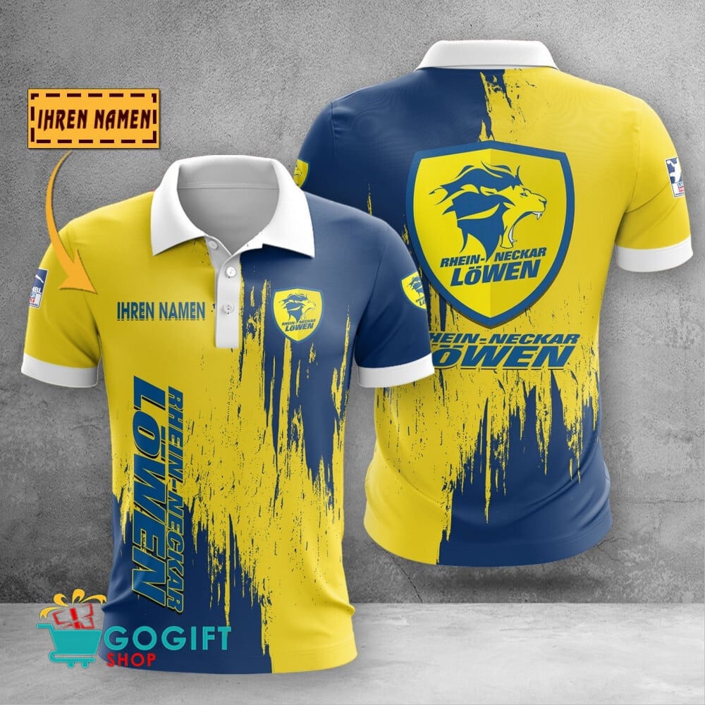 Rhein Neckar Löwen Poloshirt Batik Design mit individuellem Namen