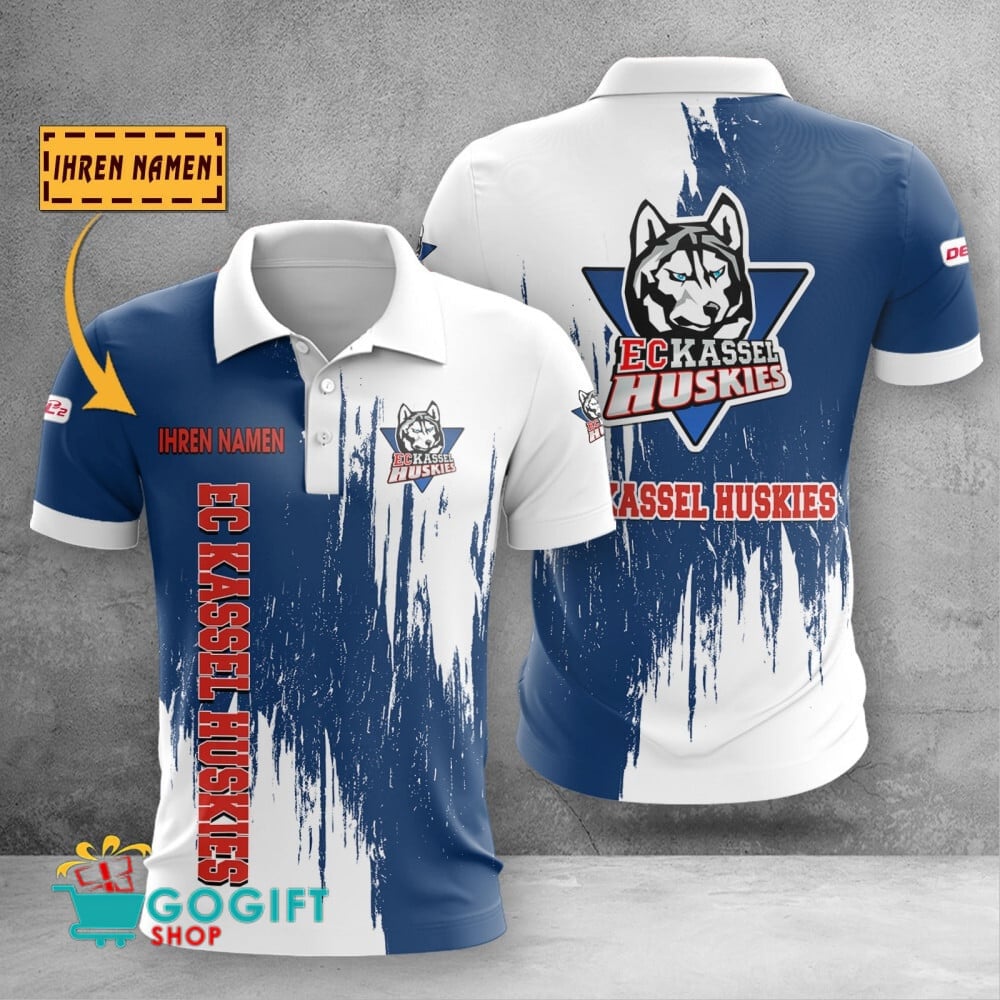 EC Kassel Huskies Poloshirt Kratz Design mit individuellem Namen