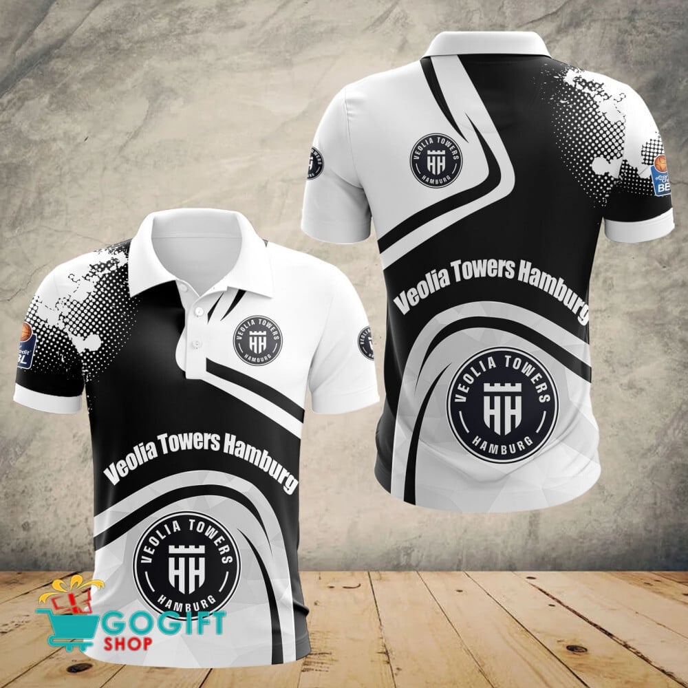 Veolia Towers Hamburg Poloshirt Schulter Farbspritzer Design Teamfarben