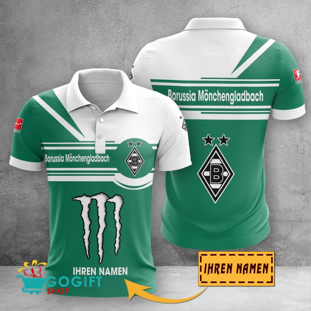 Borussia Mönchengladbach Poloshirt Zusammenarbeit mit Monster Energy mit individuellem Namen