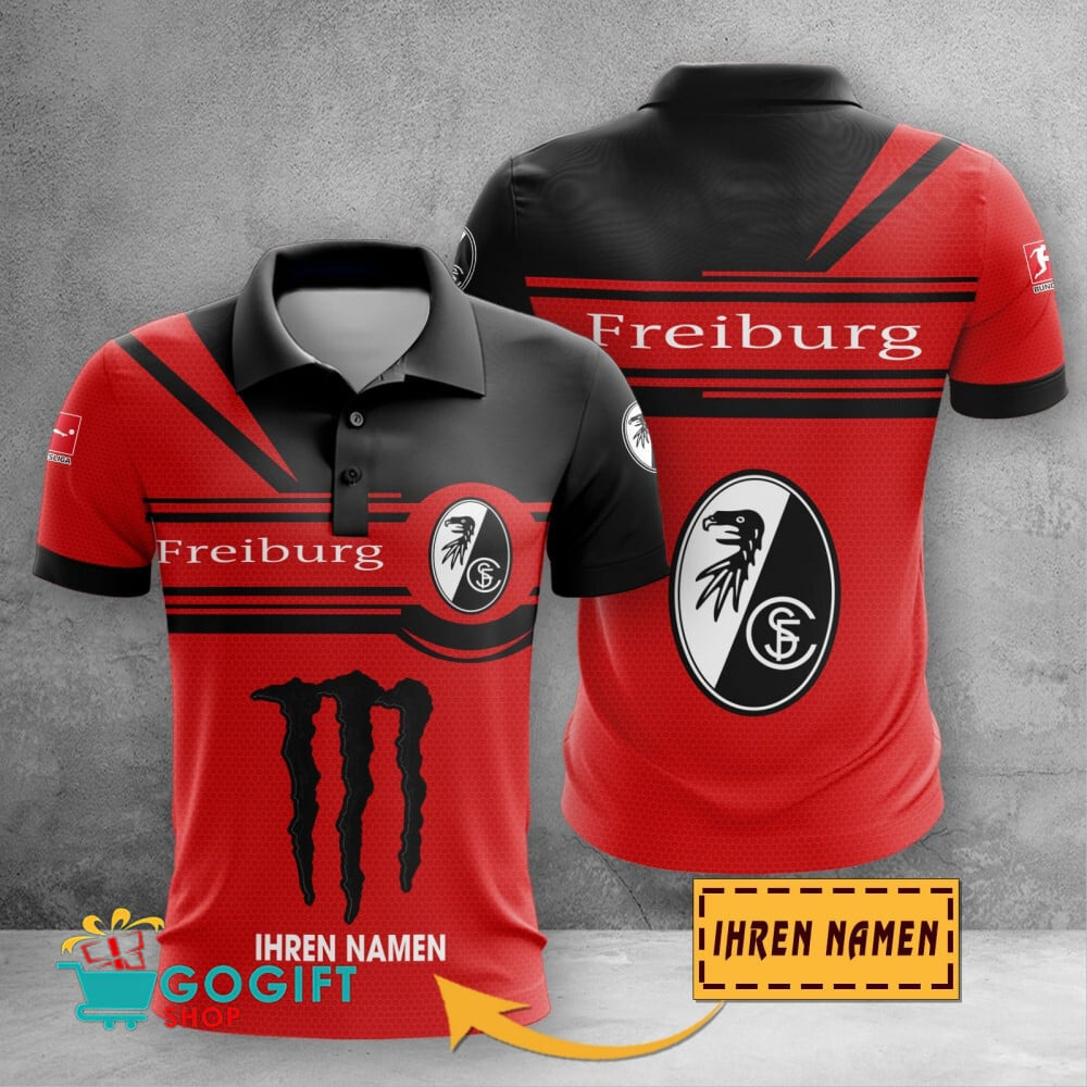 SC Freiburg Poloshirt mit individuellem Namen Zusammenarbeit mit Monster Energy