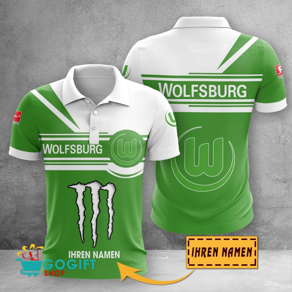 VfL Wolfsburg Poloshirt Zusammenarbeit mit Monster Energy mit individuellem Namen