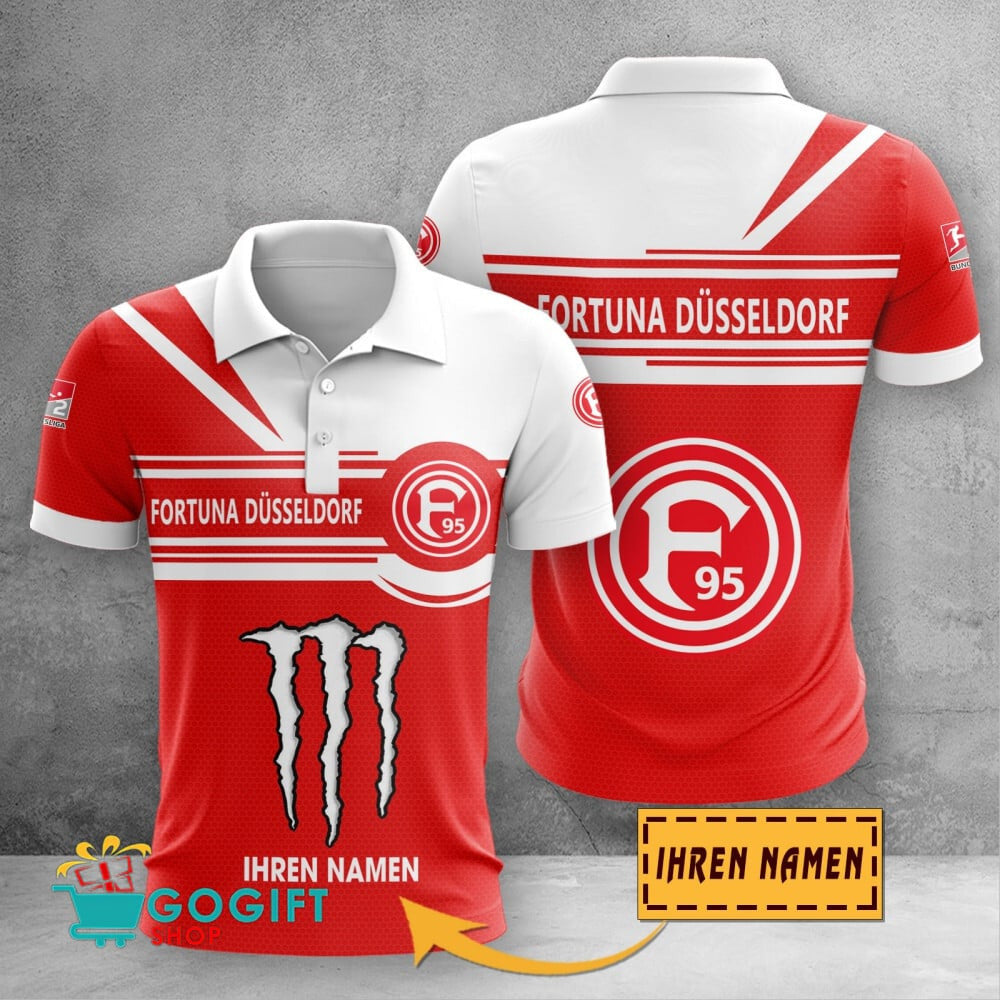 Fortuna Düsseldorf Poloshirt mit individuellem Namen Zusammenarbeit mit Monster Energy
