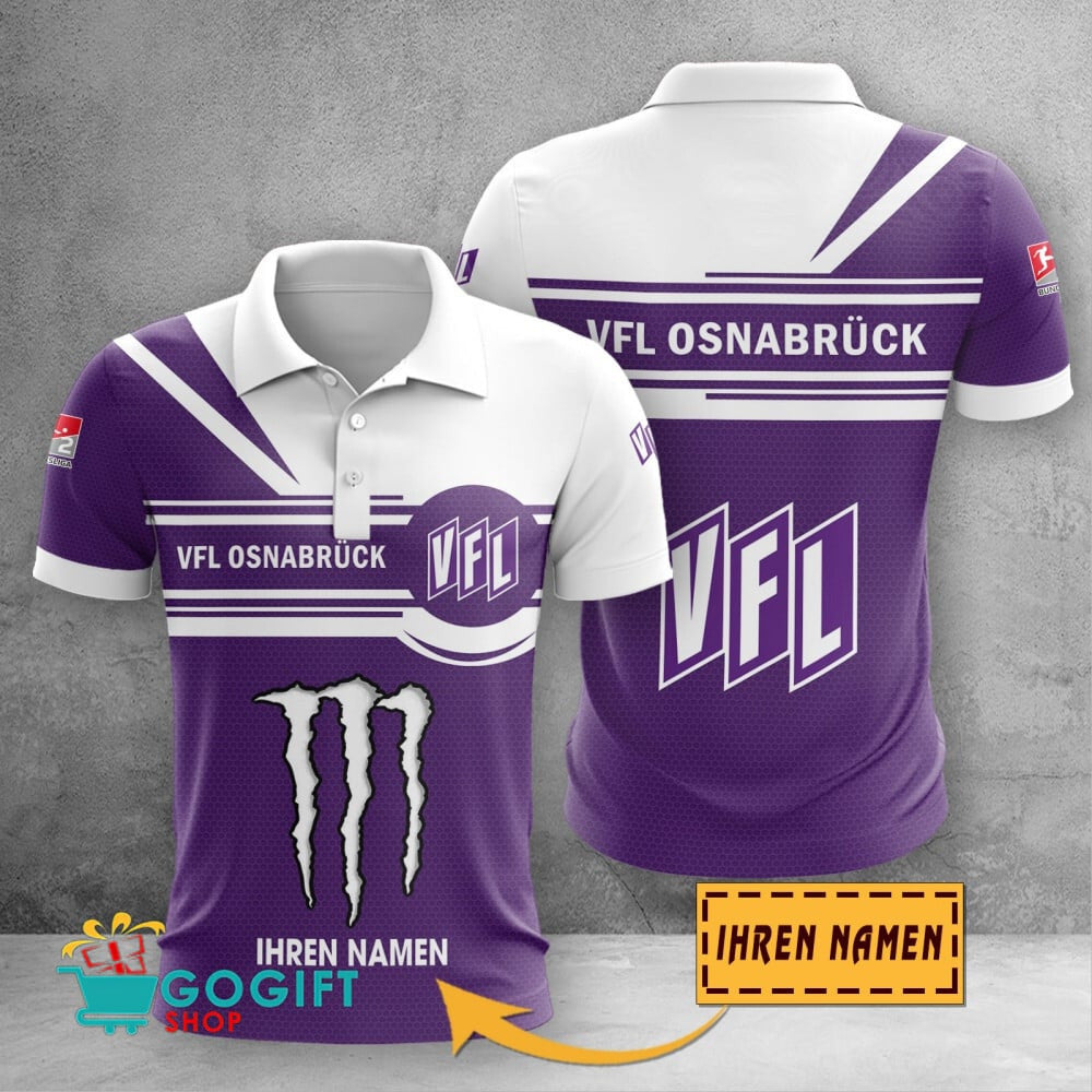 VfL Osnabrück Poloshirt Zusammenarbeit mit Monster Energy mit individuellem Namen