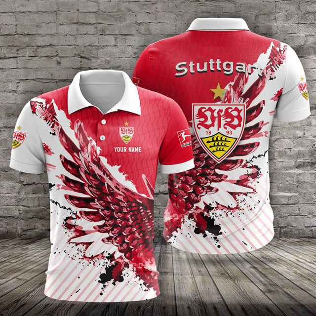 VfB Stuttgart Poloshirt Vogelflügel Design mit individuellem Namen