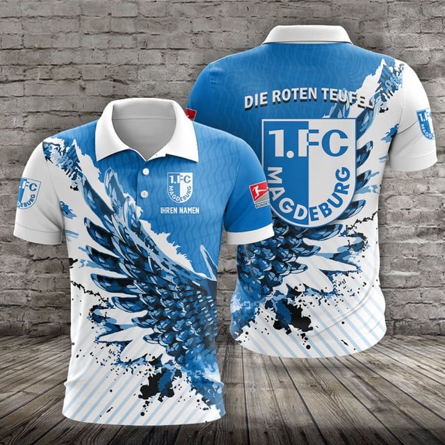 1. FC Magdeburg Poloshirt Vogelflügel Design mit individuellem Namen