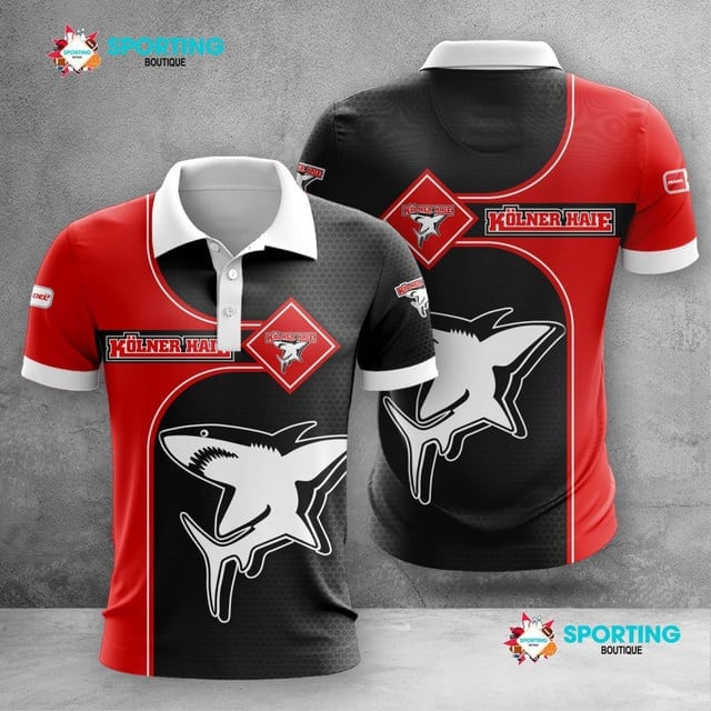 Kölner Haie Poloshirt Waben Design Teamfarben