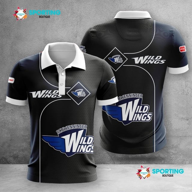 Schwenninger Wild Wings Poloshirt Waben Design Teamfarben