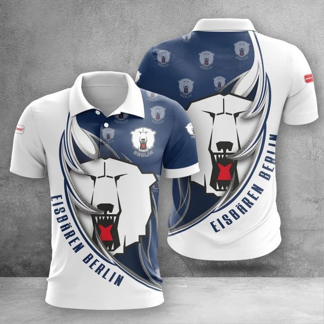 Eisbären Berlin Poloshirt Farbkombination des Feuermuster Teams