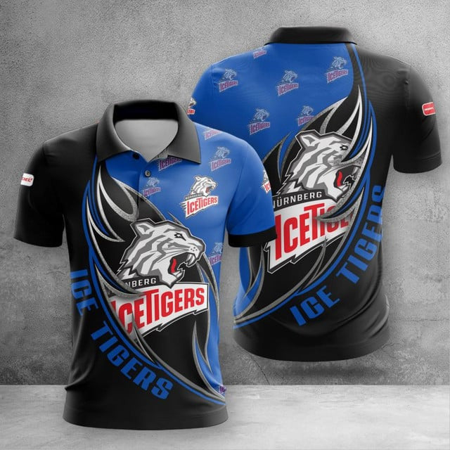 Nürnberg Ice Tigers Poloshirt Farbkombination des Feuermuster Teams