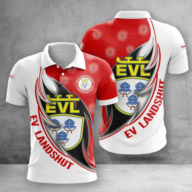 EV Landshut Poloshirt Feuer Design Teamfarben
