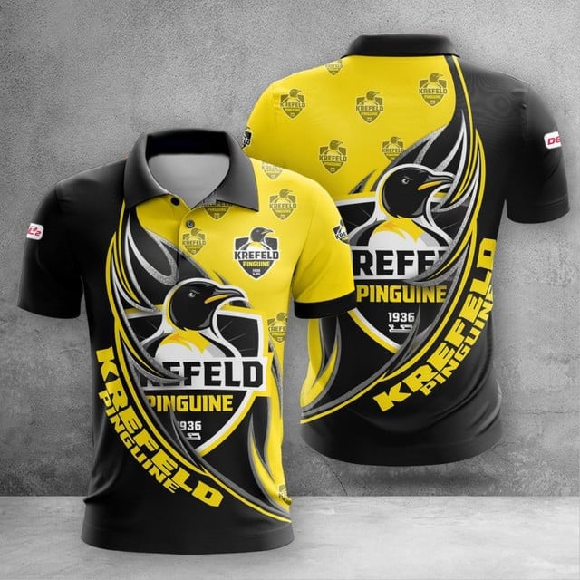 Krefeld Pinguine Poloshirt Farbkombination des Feuermuster Teams