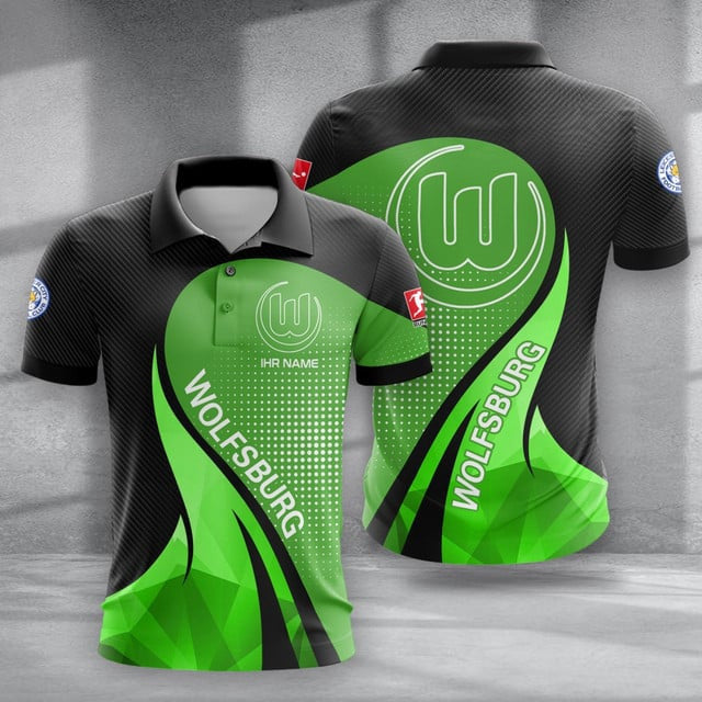 VfL Wolfsburg Poloshirt Moderner Geometrischer Stil mit individuellem Namen