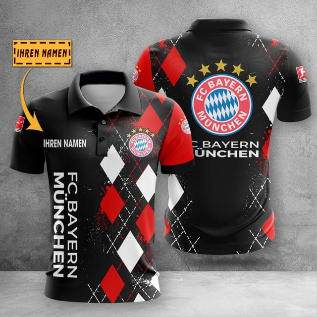 Bayern München Poloshirt Rauten Design mit individuellem Namen