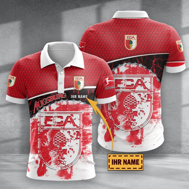 FC Augsburg Poloshirt mit individuellem Namen Hexagon Schuppen Design