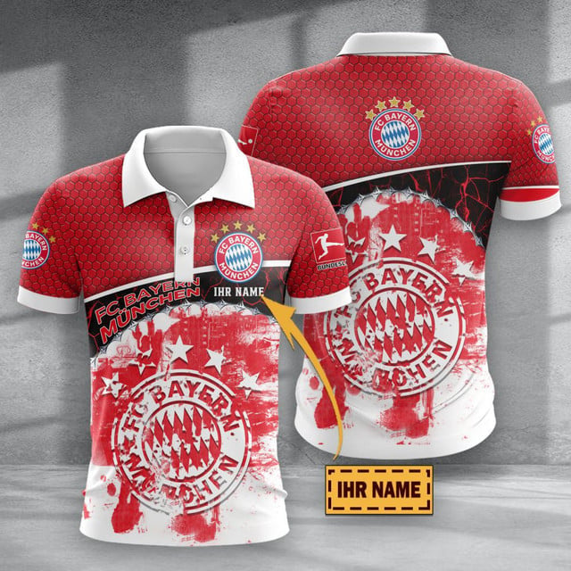 Bayern München Poloshirt Hexagon Schuppen Design mit individuellem Namen