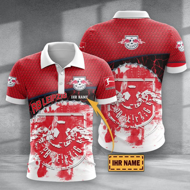 RB Leipzig Poloshirt mit individuellem Namen Hexagon Schuppen Design