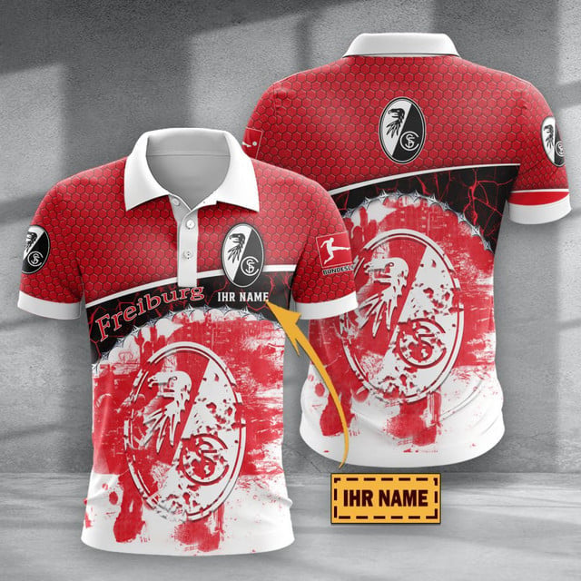 SC Freiburg Poloshirt Hexagon Schuppen Design mit individuellem Namen