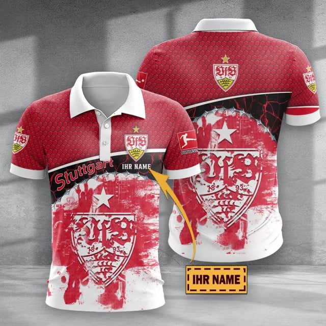 VfB Stuttgart Poloshirt Hexagon Schuppen Design mit individuellem Namen