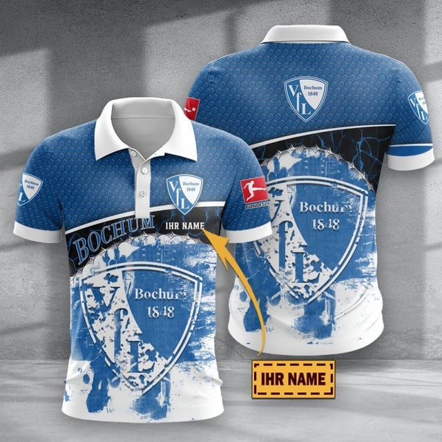 VfL Bochum 1848 Poloshirt mit individuellem Namen Hexagon Schuppen Design