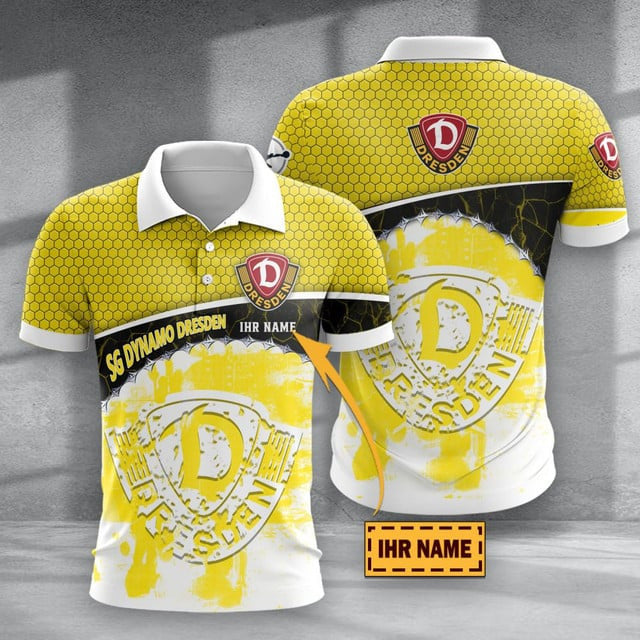 SG Dynamo Dresden Poloshirt mit individuellem Namen Hexagon Schuppen Design