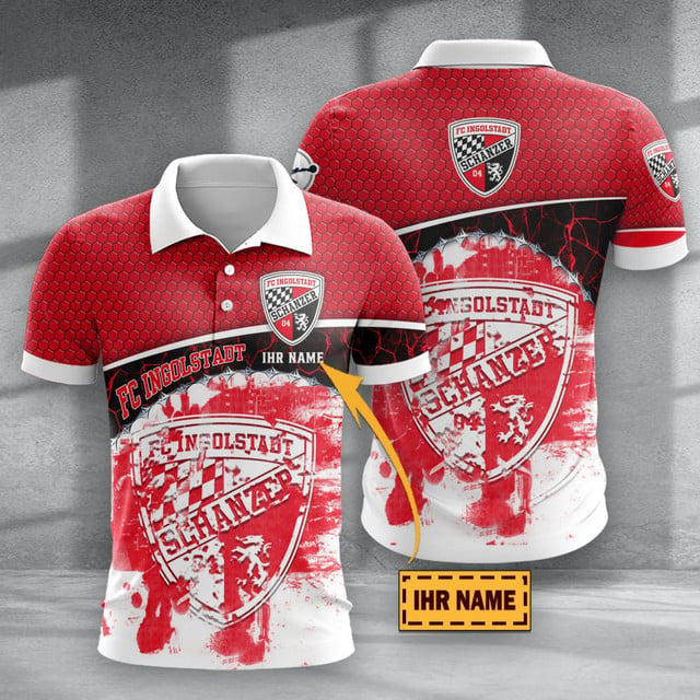 FC Ingolstadt 04 Poloshirt mit individuellem Namen Hexagon Schuppen Design